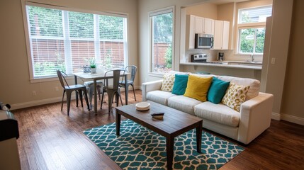 Fototapeta premium Modern Living Room with Cozy Sofa and Natural Sunlight