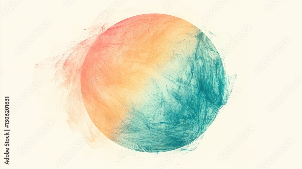 Poster elegant pencil strokes create a colorful gradient circle blending soft hues and textures on a light 