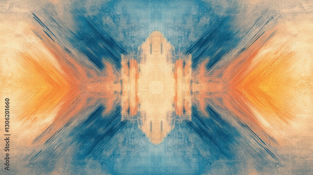 Fototapete abstract pencil strokes design blending shades of blue and hints of warm colors in a dynamic pattern
