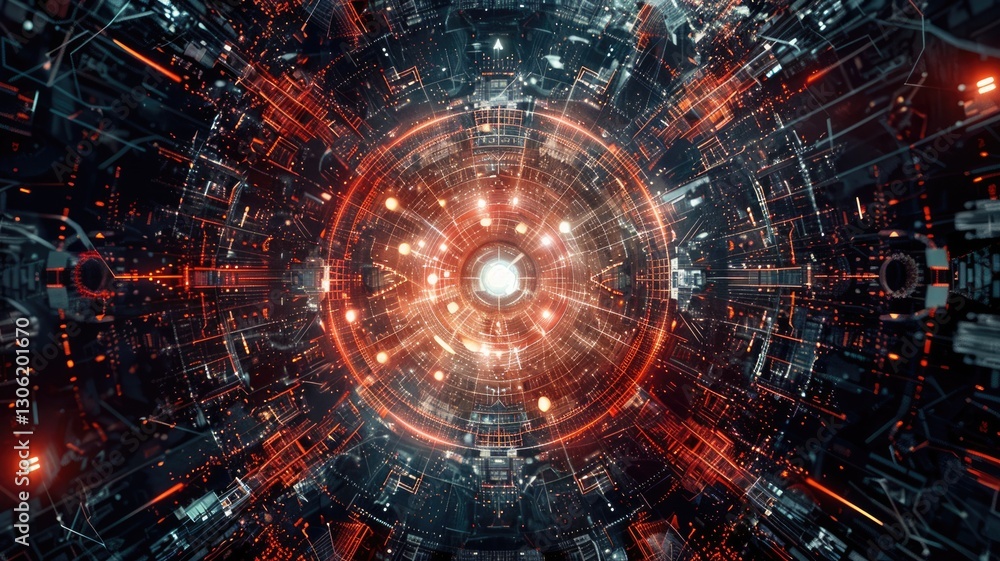 Poster explore an abstract visualization of data powered by artificial intelligence, showcasing intricate p