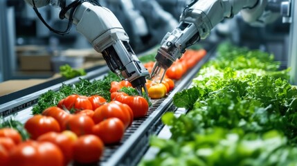 Precision robotic arms processing organic vegetables
