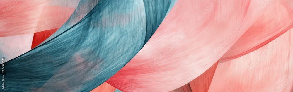 Poster Vibrant abstract pencil strokes create a dynamic, flowing composition in shades of blue and pink on textured background