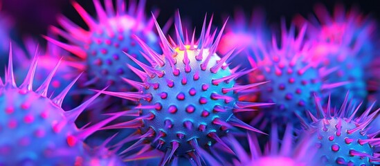 Fototapeta premium Microscopic view of vibrant, spiky pathogens.