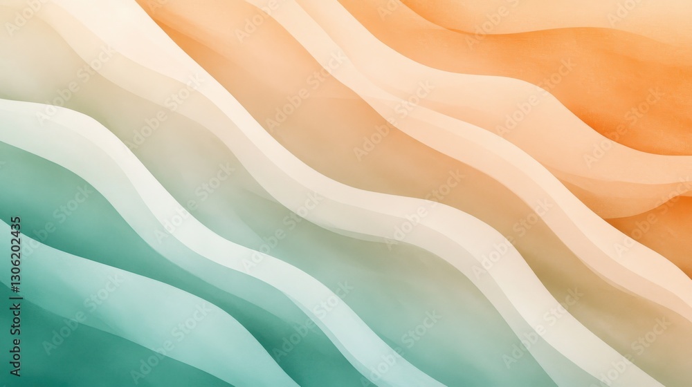 Poster Minimalist pencil strokes gradient creating a smooth transition of soft colors from teal to peach