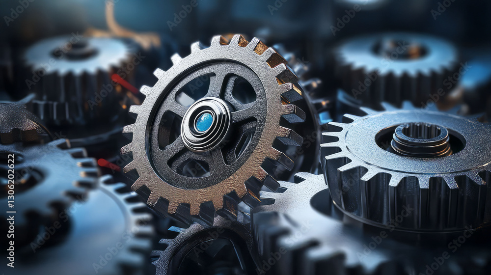 Poster efficient mechanical cogwheels in complex gear system, showcasing precision and engineering