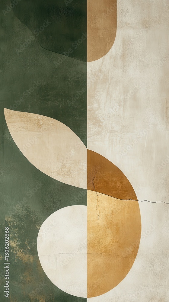 Poster exploring minimalist abstract geometric design in earthy tones showcasing organic shapes and muted c
