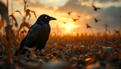 Crow in the field