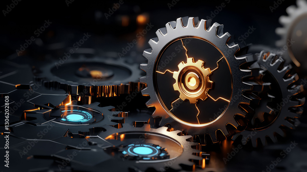 Aufkleber efficient mechanical cogwheels and gear system with glowing elements