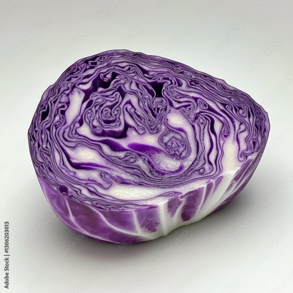 Aufkleber visual texture of a sliced purple cabbage highlighting intricate layers and vibrant color