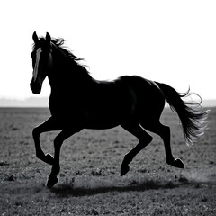 Dynamic Black and White Silhouette of a Galloping Horse in High Contrast