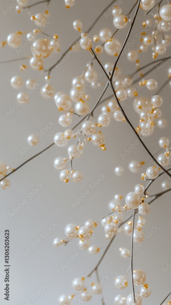Aufkleber sparkling pearl white and pastel yellow decorative branches enhance a soft and serene atmosphere in 