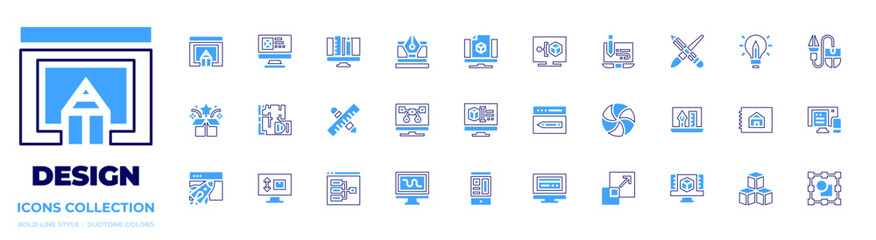 Design icon collection. Bold line style. Duotone colors. cubes, loading, house plan, graphic design, scale, design, graphic design , 3d design, design