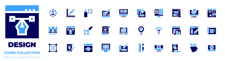 Design icon collection. Bold style. Duotone colors. portfolio, sketch, furniture, user experience, transform, design , web design , d design , idea