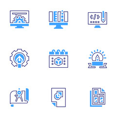 Design icon set. Bold line style. Duotone colors. Editable stroke. design , creative design, web design , graphic design , code design, compass, calendar