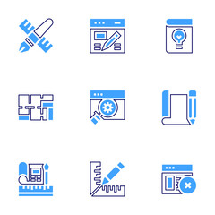 Design icon set. Bold line style. Duotone colors. Editable stroke. plan, workspace, web design , design book, graphic design