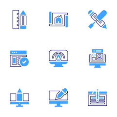 Design icon set. Bold line style. Duotone colors. Editable stroke. pencil, planning, web design , design tools , design software, graphic design , web design
