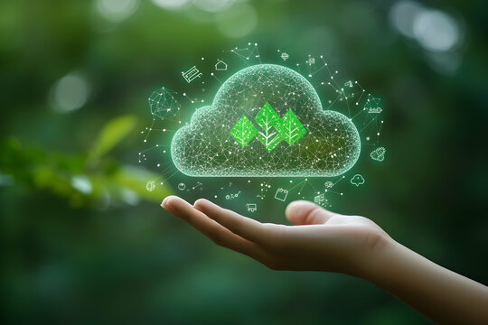 Digital Green Cloud Technology and Sustainability Concept Visualized
