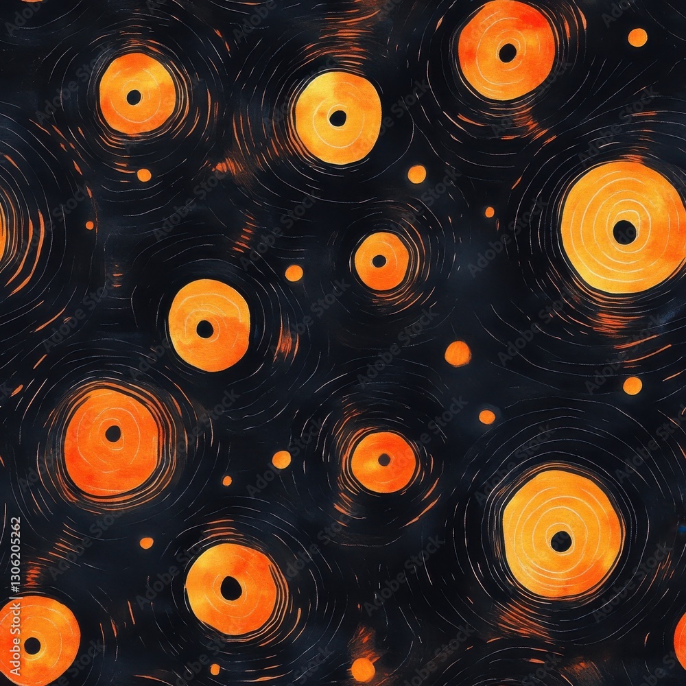 Poster Whimsical doodle of orange circular patterns on a dark background creating a playful and vibrant atmosphere