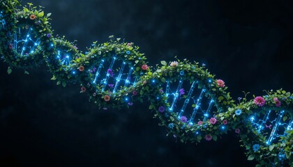 go green dna helix on black background