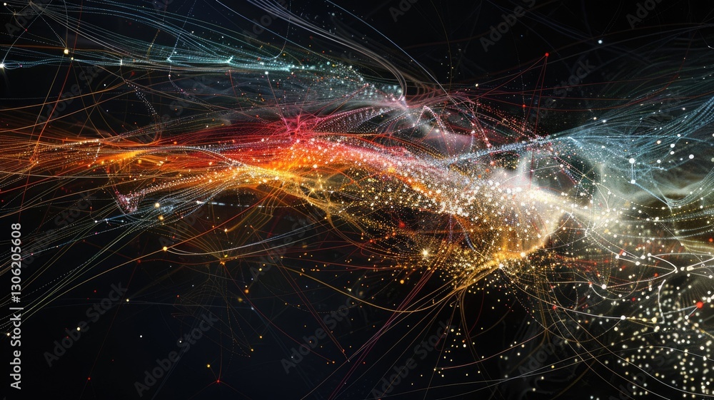Poster Explore a captivating abstract visualization showcasing the dynamics of critical networks. This vibrant composition features flowing lines and bright colors, evoking a sense of movement and energy.