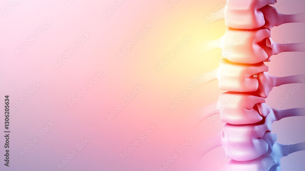 Poster Vibrant blue and gold neural pathways illuminate a single spinal cord, showcasing dynamic nerve activity with ample space for text on the right side of the composition