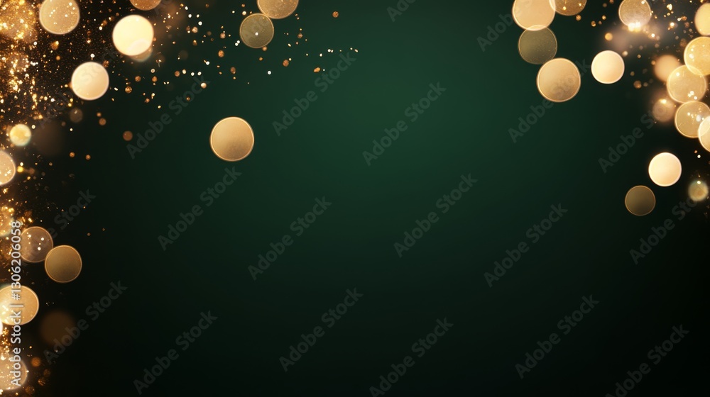 Fototapete bokeh lights in sparkling gold cascade into a rich emerald green backdrop, providing an exquisite se