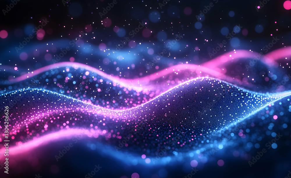 Poster dynamic flow of luminous particles on a dark background conveys energy