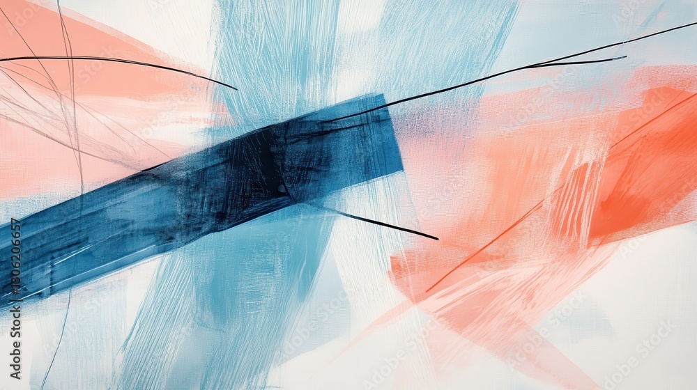 Poster exploration of pastel blue and coral pencil strokes creating an abstract fusion of colors and textur