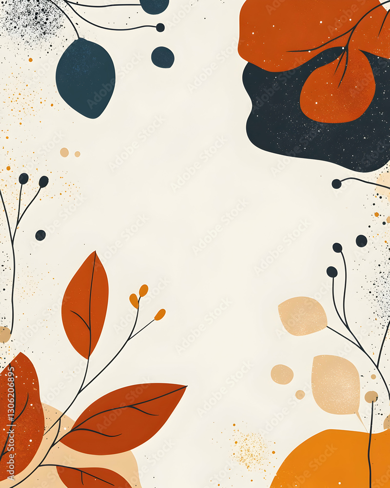 Poster elegant abstract frame with leaves and dots creating a nature-inspired design