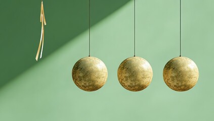 Golden spheres Newton's cradle, arrow.