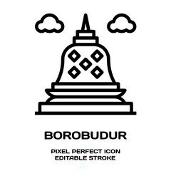 Borobudur symbol, featuring an editable stroke outline icon isolated on white background flat vector illustration. Pixel perfect