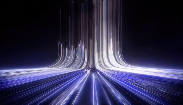 futuristic glowing data stream in a dark digital void, abstract neon light trails forming a vertical energy flow, sci-fi design for technology themes