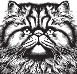 Persian cat vector in black and white