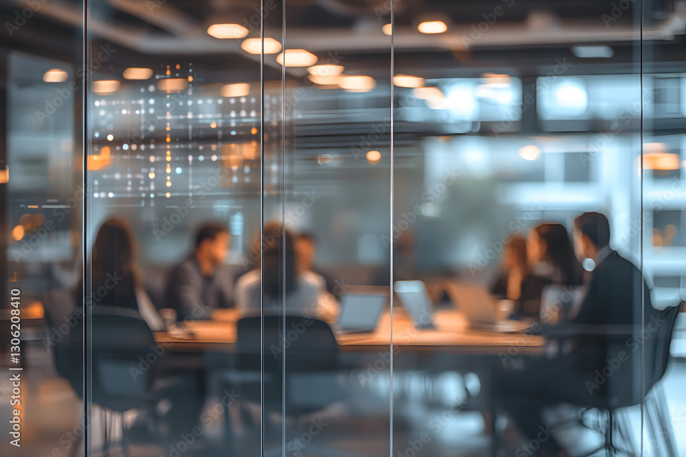 Wall mural abstract blur image of business people walking at modern hallway with bokeh for background usage