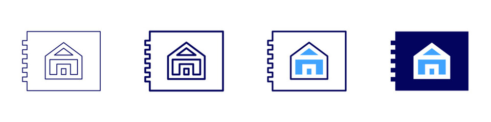House plan icon in 4 different styles. Thin Line, Line, Bold Line, Duotone. Duotone style. Editable stroke