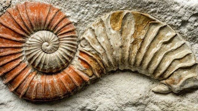 Detailed fossilized ammonite showcasing unique spiral shapes and vibrant colors found in natural rock formation