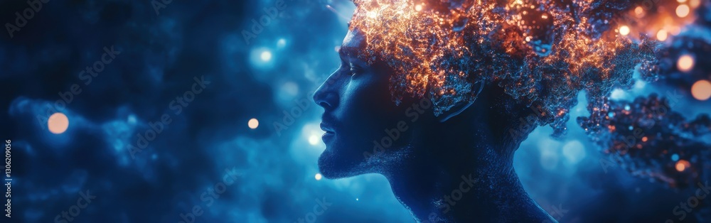 Aufkleber mystical profile of a man with celestial elements representing imagination and creativity surrounded