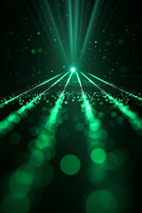 Futuristic Green Laser Light with Sparkling Bokeh Effect