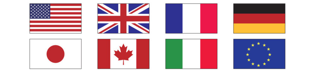 G7、G8、EU国旗のベクターイラストセット