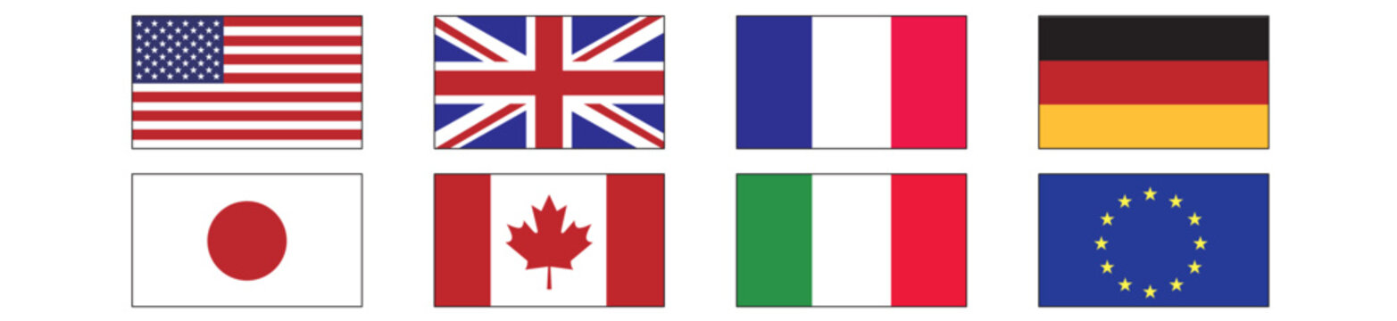 G7、G8、EU国旗のベクターイラストセット