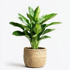 Green houseplant in a woven basket enhances home decor with natural beauty and vibrant foliage