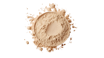 A circular mound of finely ground black maca root powder. --ar 16:9