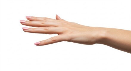 Womans hand with light pink nails.