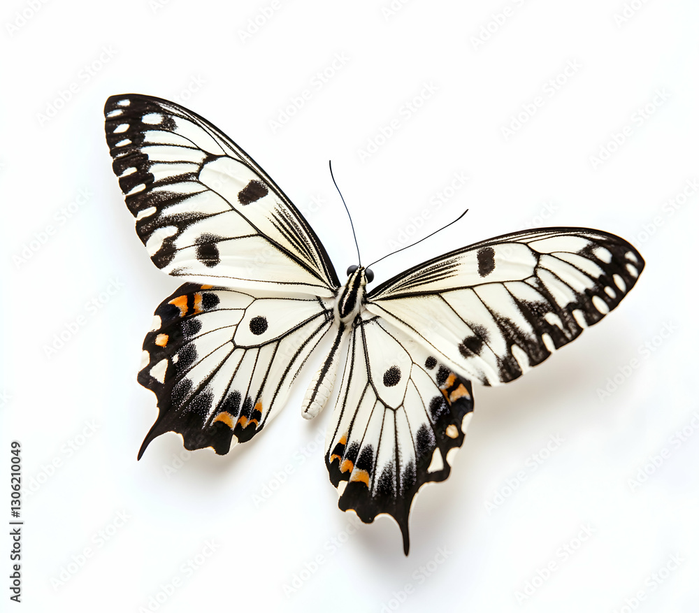 Aufkleber elegant monochrome butterfly with intricate patterns on its wings isolated on white background