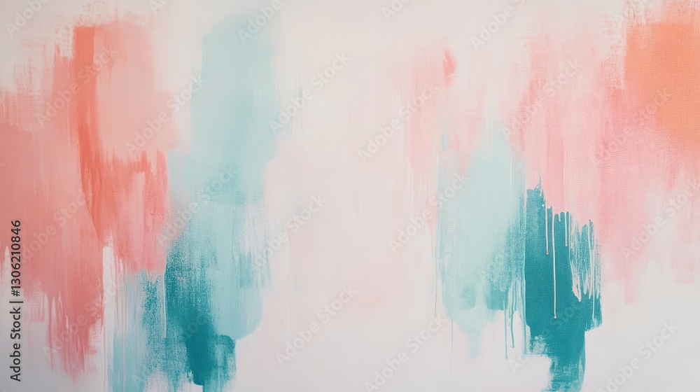 Aufkleber Dynamic brush strokes create a soft canvas with subtle hues of coral and teal in an abstract art piece