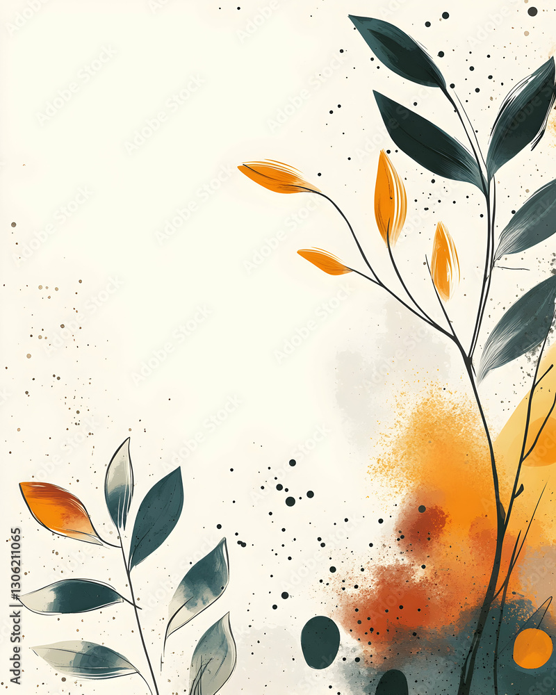 Poster elegant watercolor vector background with botanical elements and splashes