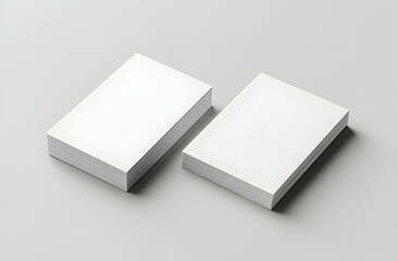 Elevated view of two stacks of blank white textured business cards