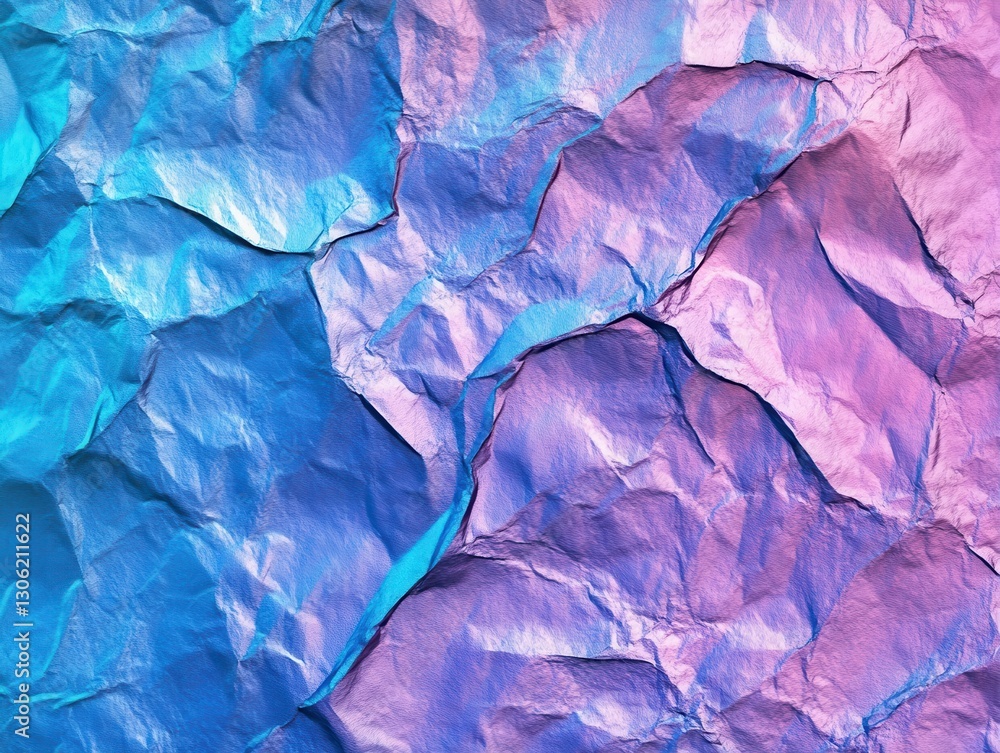 Poster crumpled and textured paper background in soft blue and pink hues for creative design projects and a