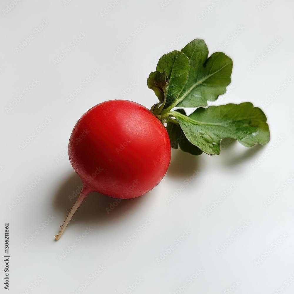 Aufkleber vibrant fresh radish with smooth red skin and green leaves on a clean surface known for its crisp te