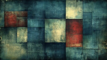 Abstract Geometric Art Deep Teal Red Tones. AI Generated